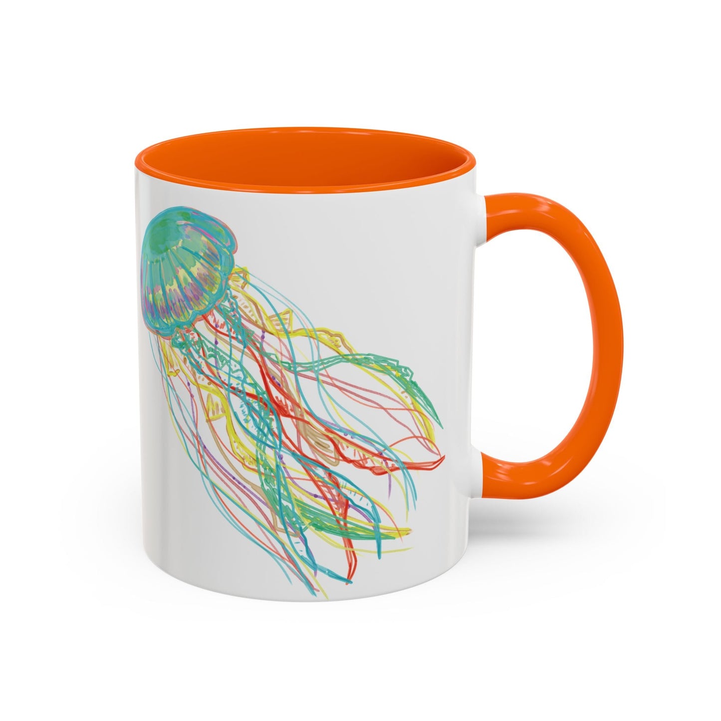Colorful Jellyfish Accent Coffee Mug - Perfect for Ocean Lovers - Blue Cava