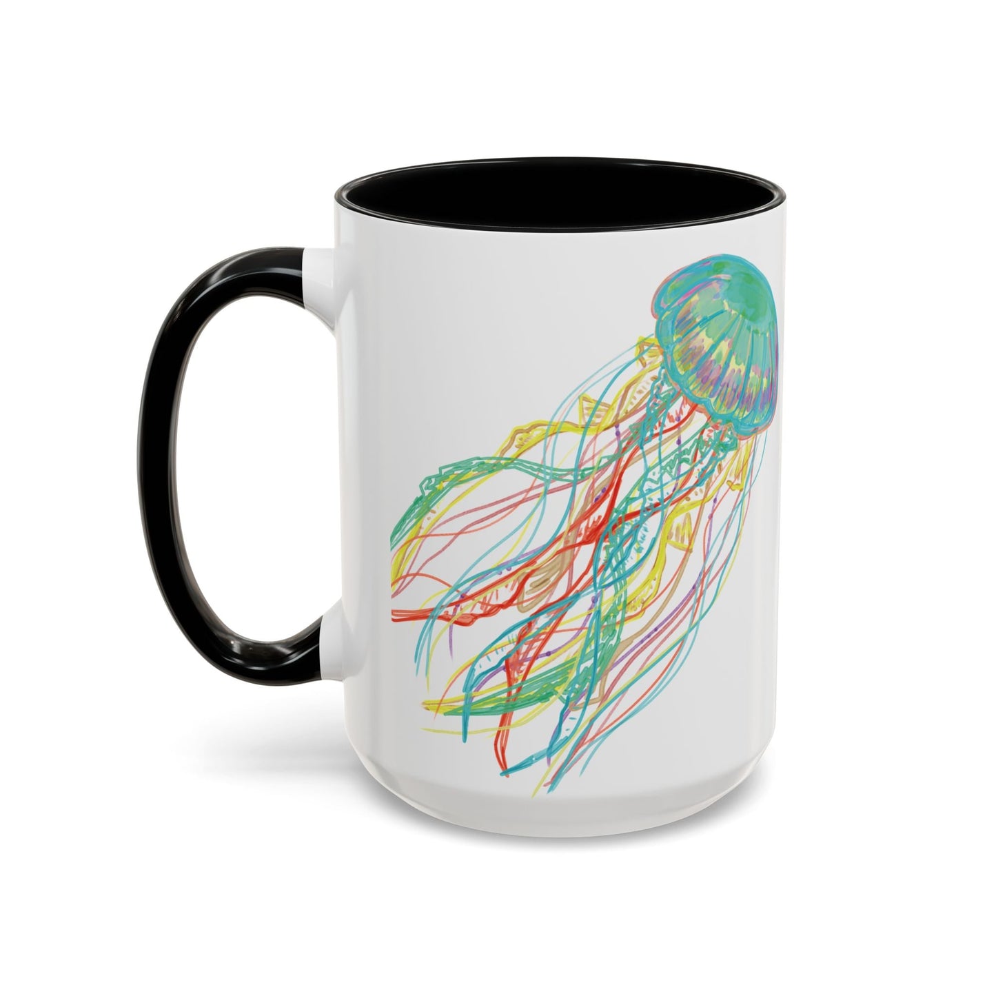 Colorful Jellyfish Accent Coffee Mug - Perfect for Ocean Lovers - Blue Cava