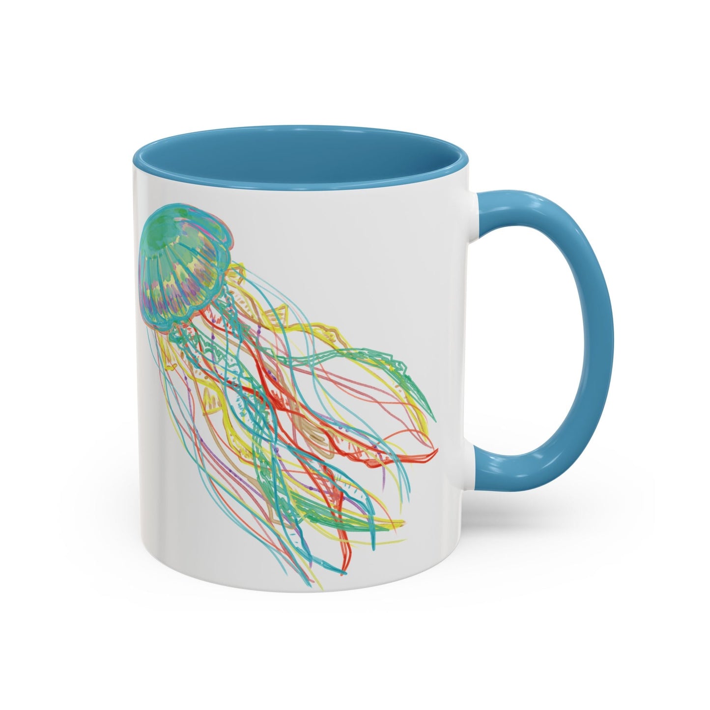 Colorful Jellyfish Accent Coffee Mug - Perfect for Ocean Lovers - Blue Cava