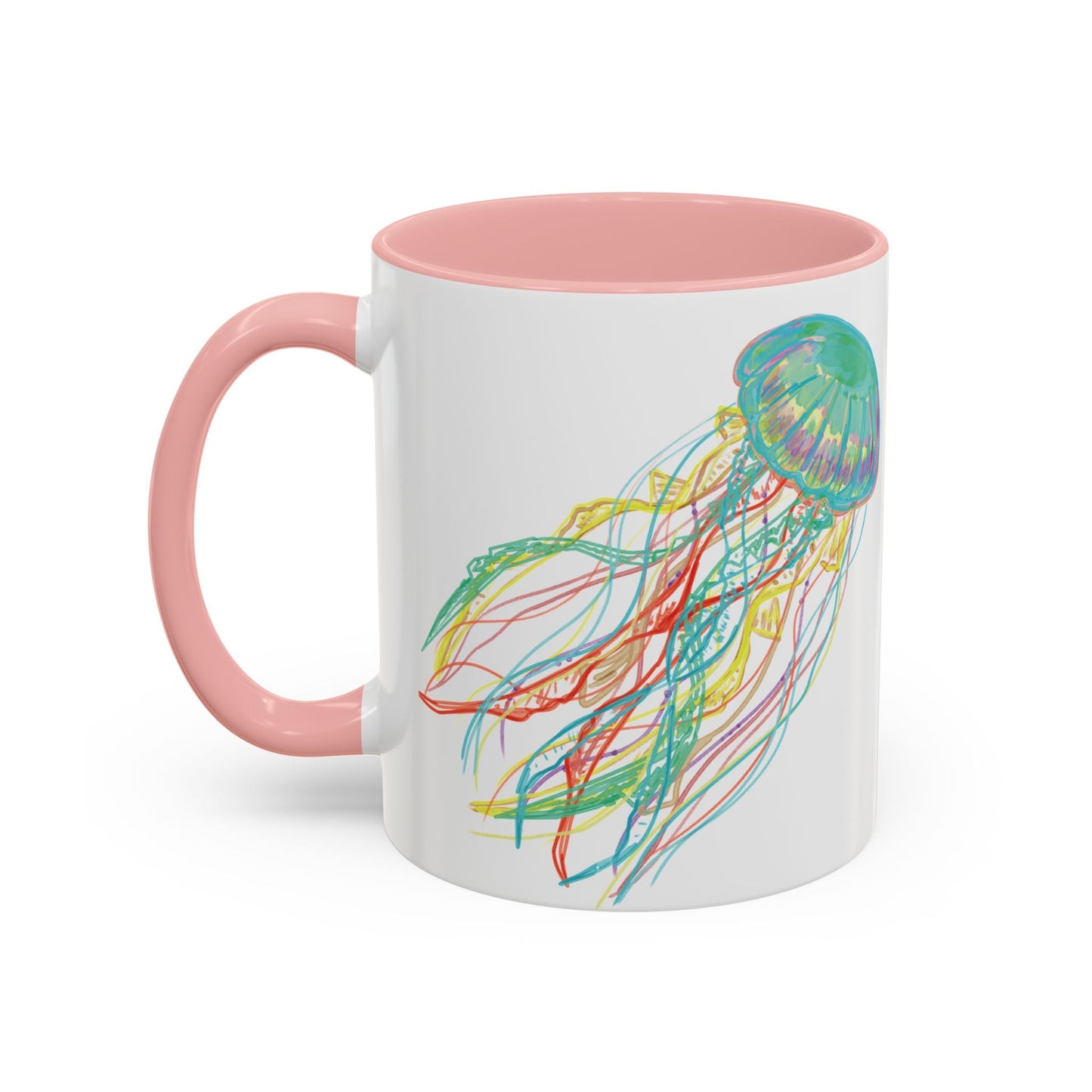 Colorful Jellyfish Accent Coffee Mug - Perfect for Ocean Lovers - Blue Cava