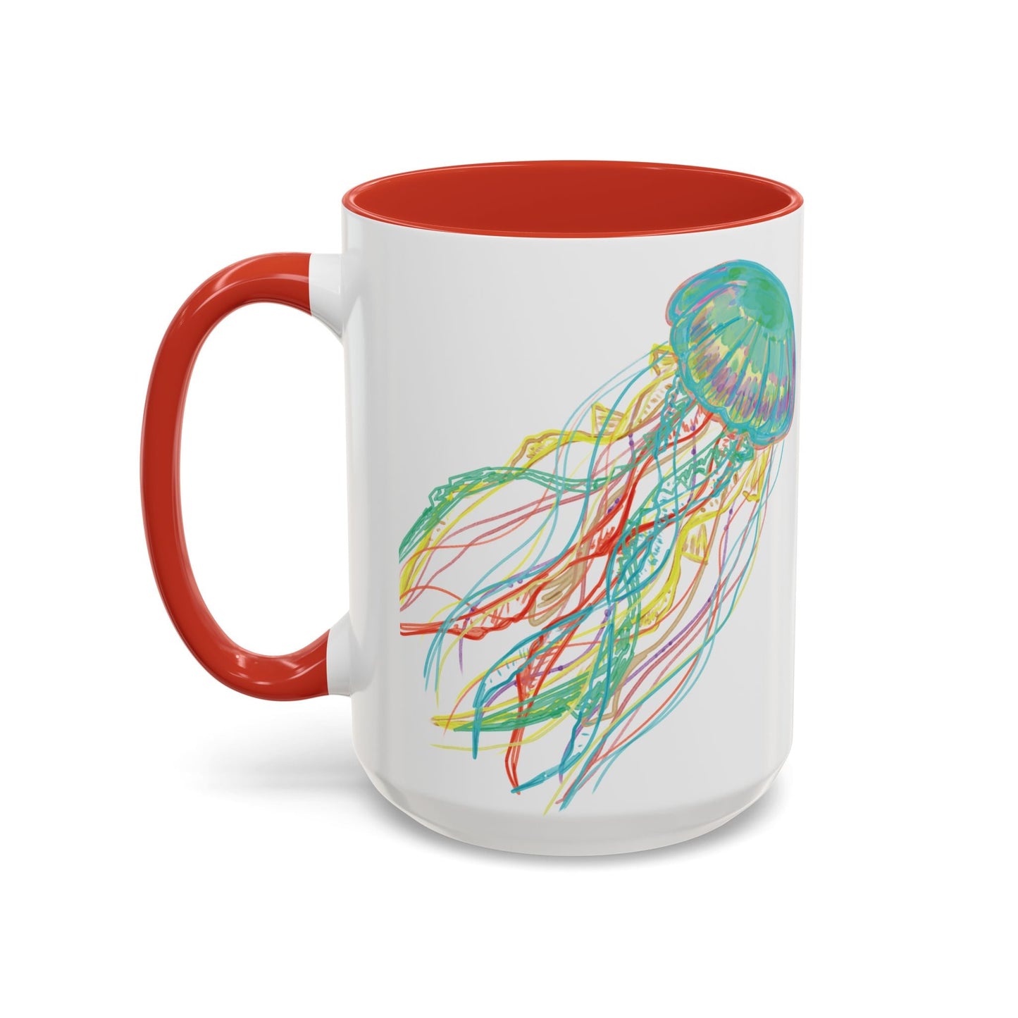 Colorful Jellyfish Accent Coffee Mug - Perfect for Ocean Lovers - Blue Cava