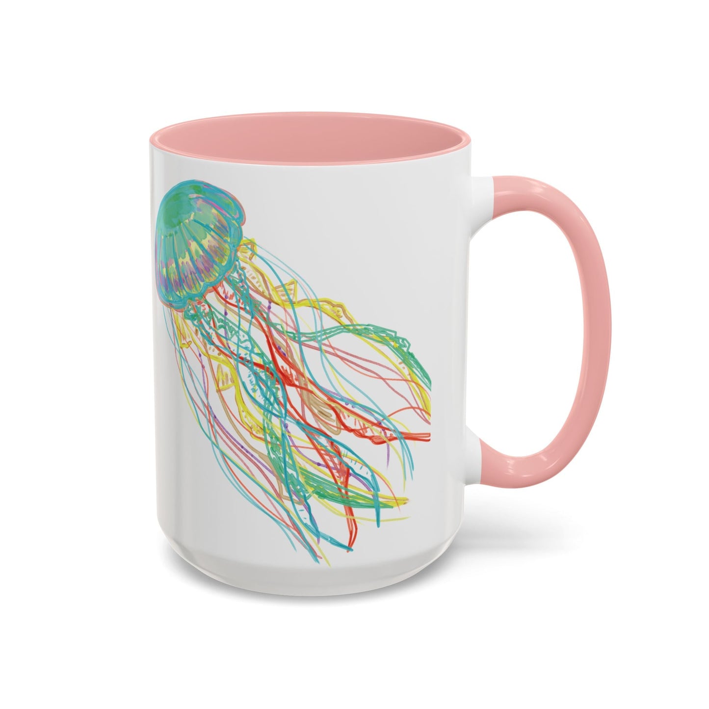 Colorful Jellyfish Accent Coffee Mug - Perfect for Ocean Lovers - Blue Cava