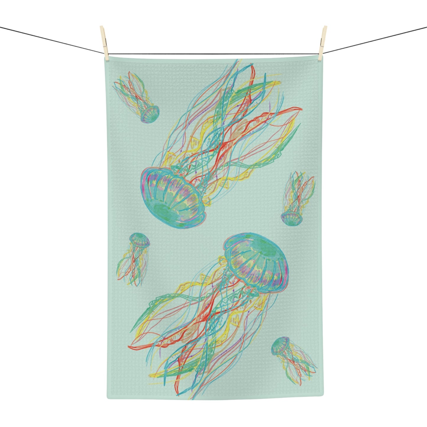 Colorful Jellyfish Microfiber Waffle Towel - Blue Cava