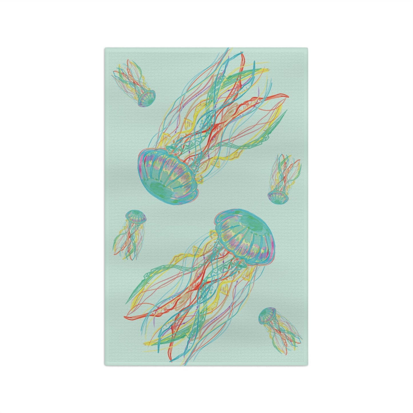 Colorful Jellyfish Microfiber Waffle Towel - Blue Cava