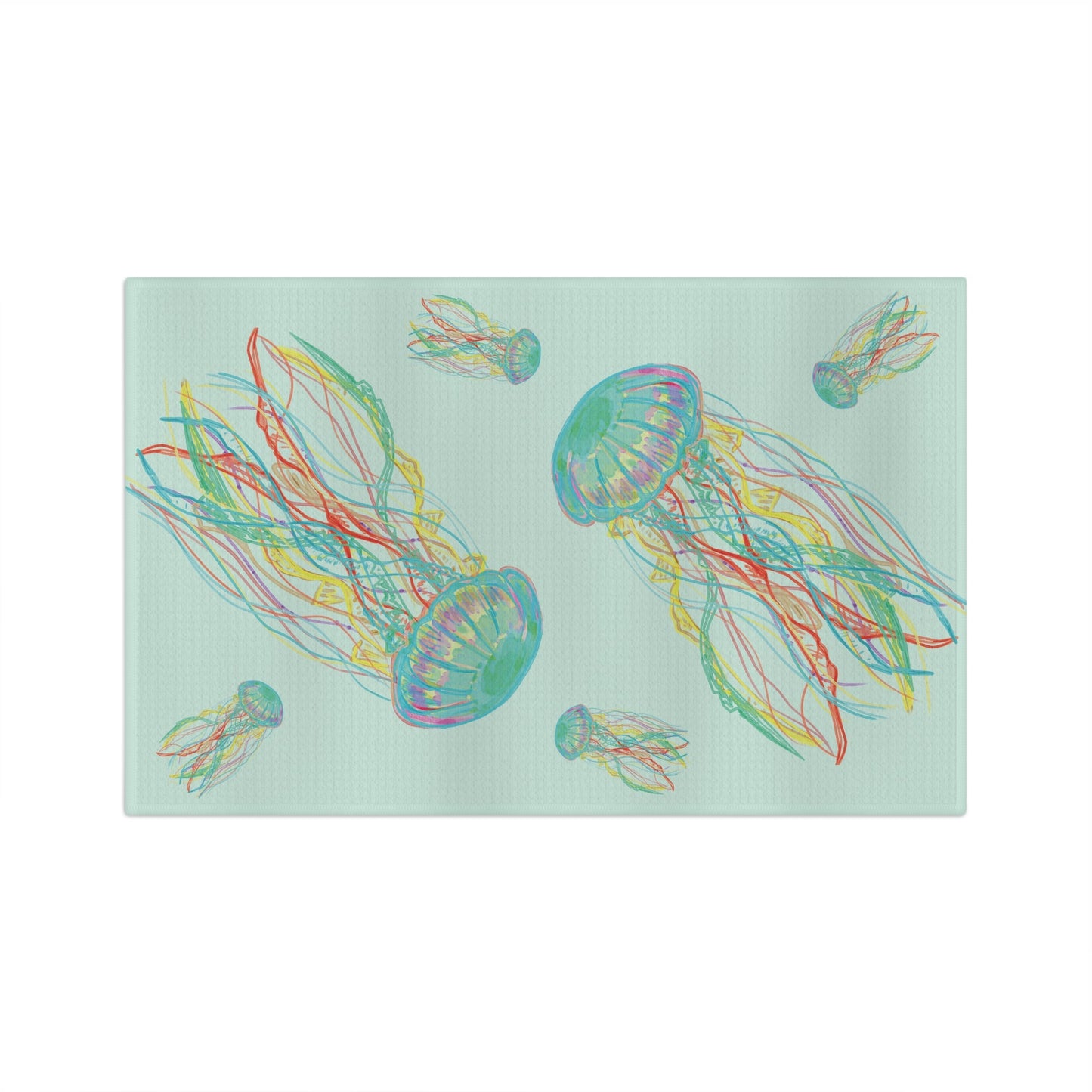 Colorful Jellyfish Microfiber Waffle Towel - Blue Cava