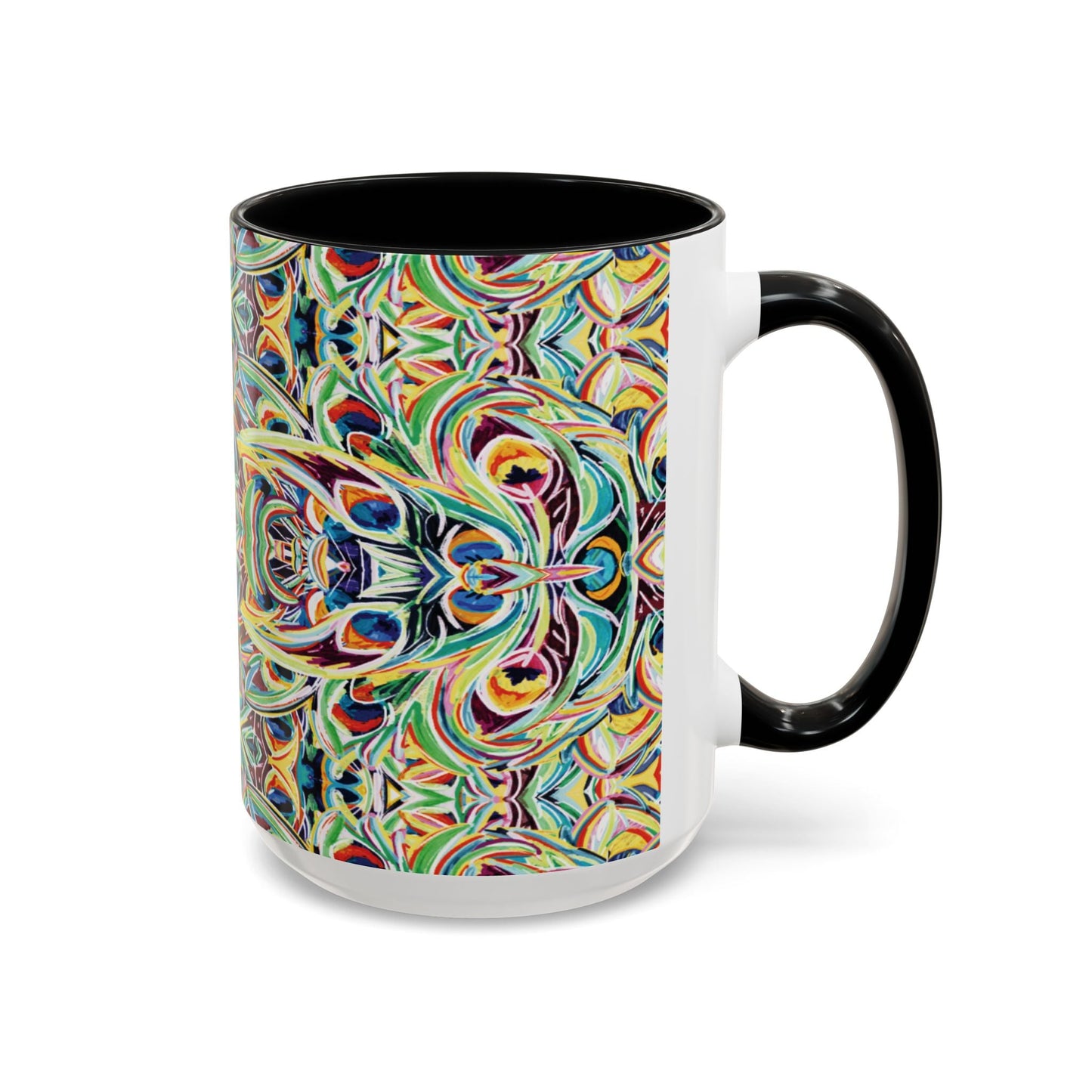 Colorful Mandala Two - Tone Ceramic Mug - 11 oz & 15 oz - Blue Cava