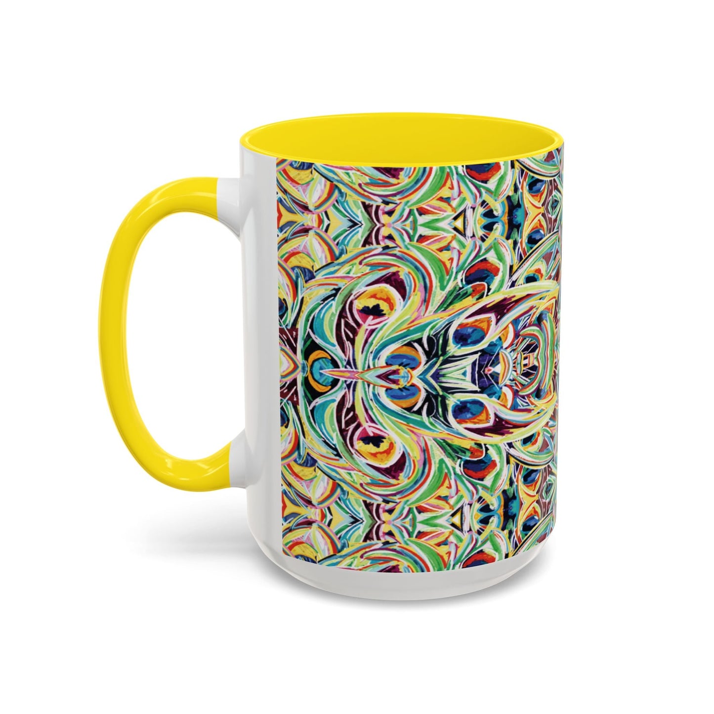 Colorful Mandala Two - Tone Ceramic Mug - 11 oz & 15 oz - Blue Cava