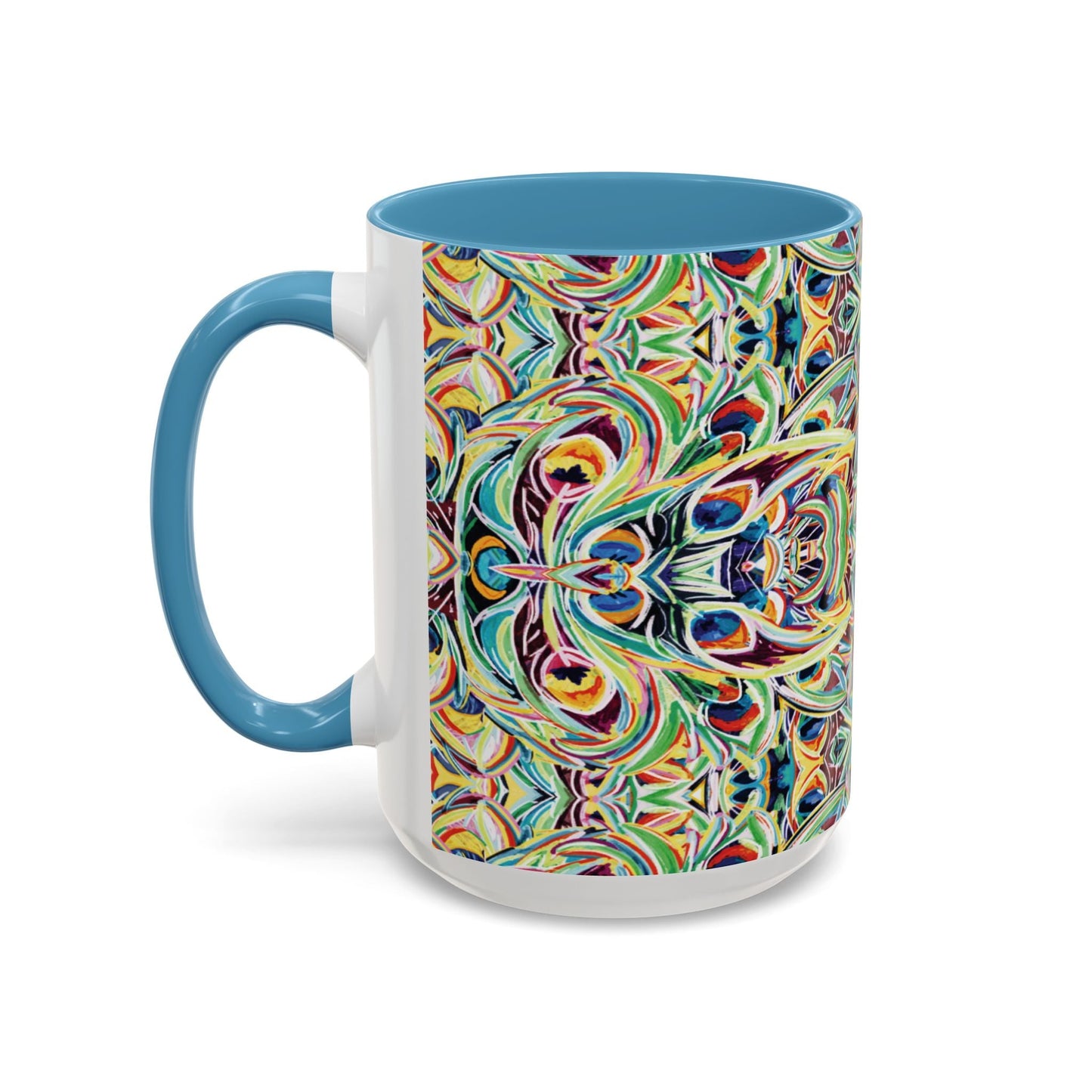 Colorful Mandala Two - Tone Ceramic Mug - 11 oz & 15 oz - Blue Cava
