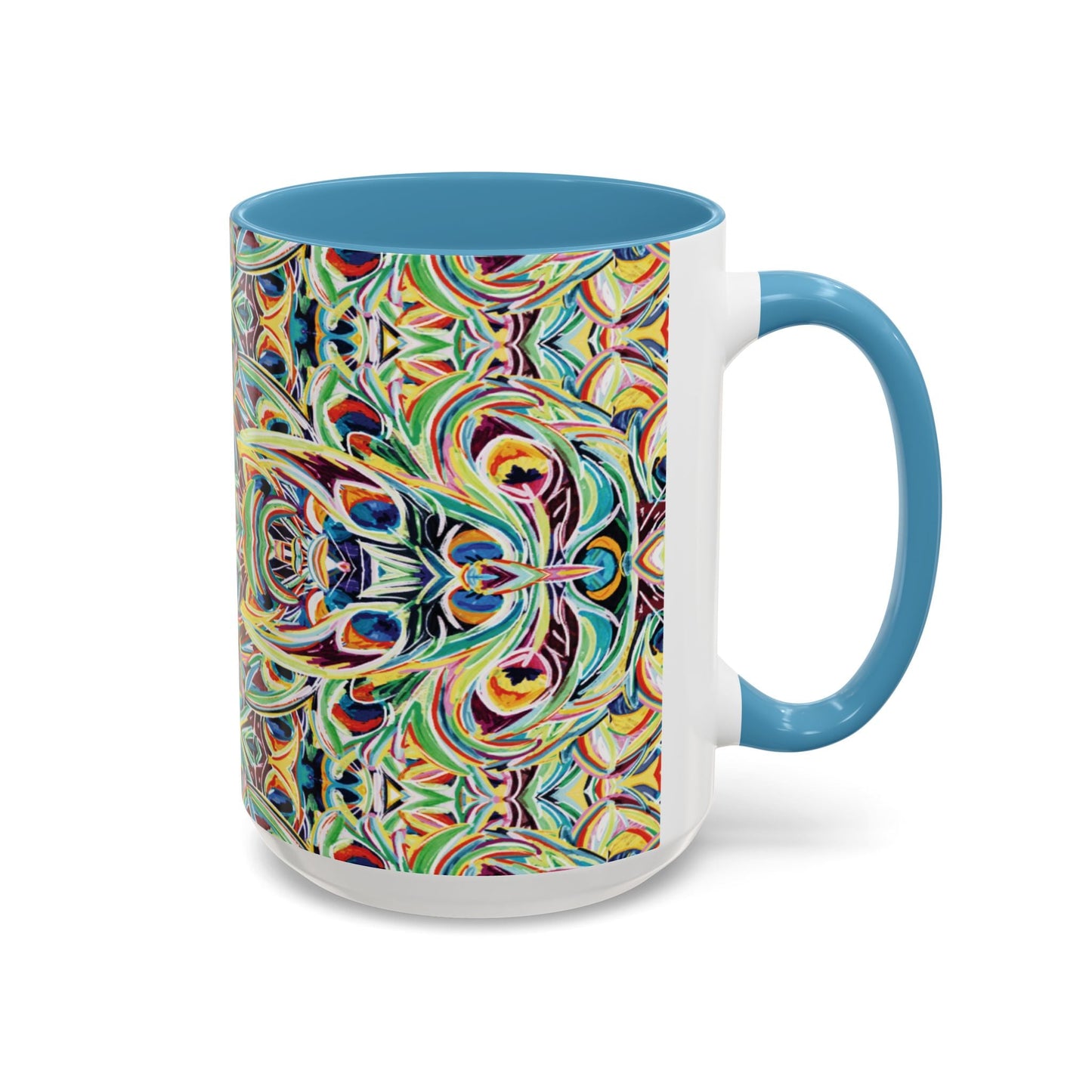 Colorful Mandala Two - Tone Ceramic Mug - 11 oz & 15 oz - Blue Cava