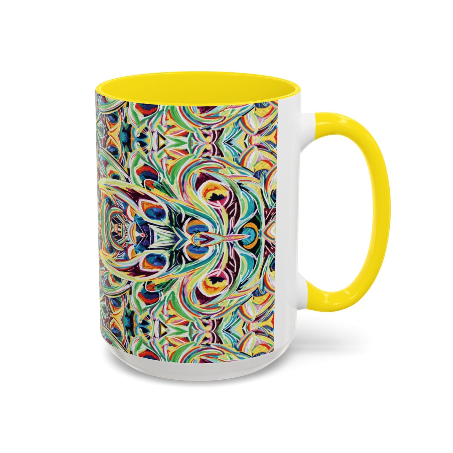 Colorful Mandala Two - Tone Ceramic Mug - 11 oz & 15 oz - Blue Cava