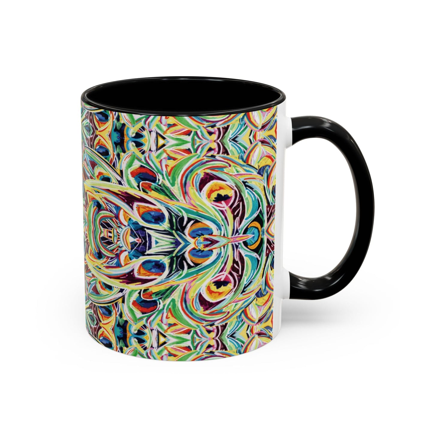 Colorful Mandala Two - Tone Ceramic Mug - 11 oz & 15 oz - Blue Cava