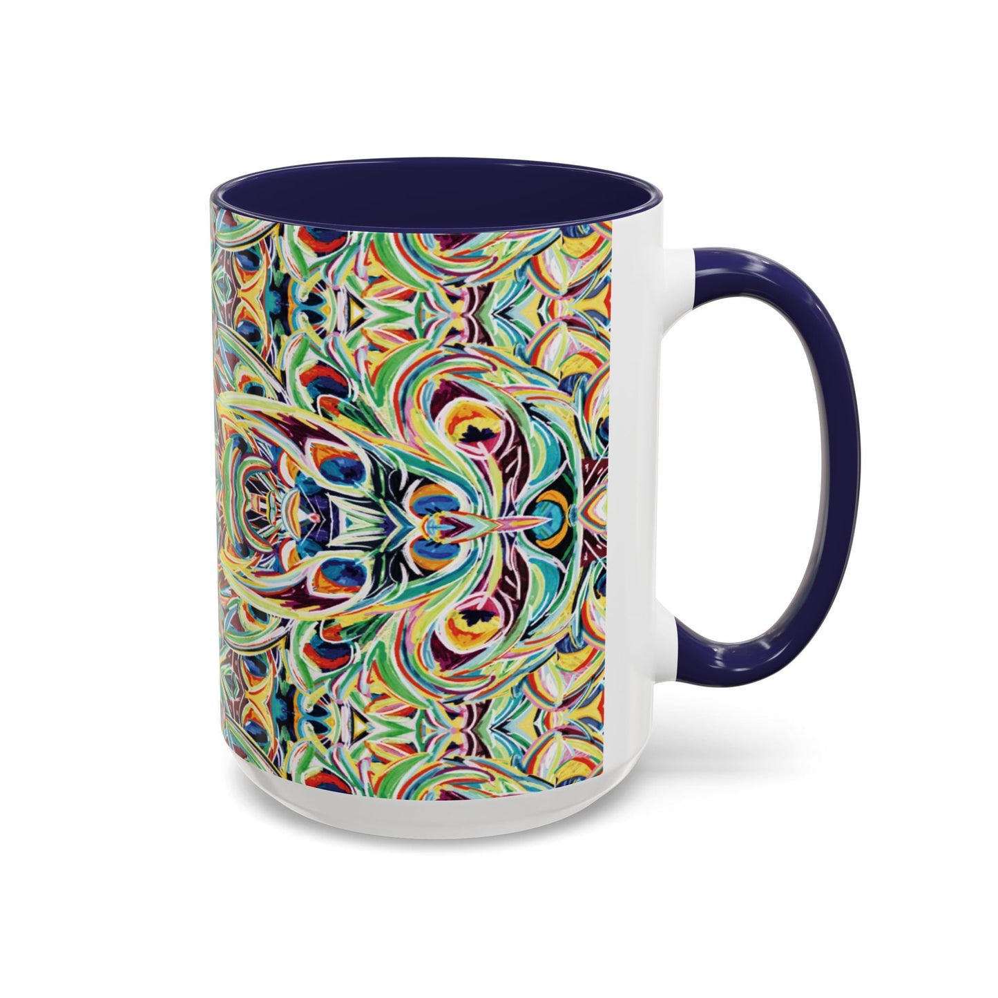 Colorful Mandala Two - Tone Ceramic Mug - 11 oz & 15 oz - Blue Cava