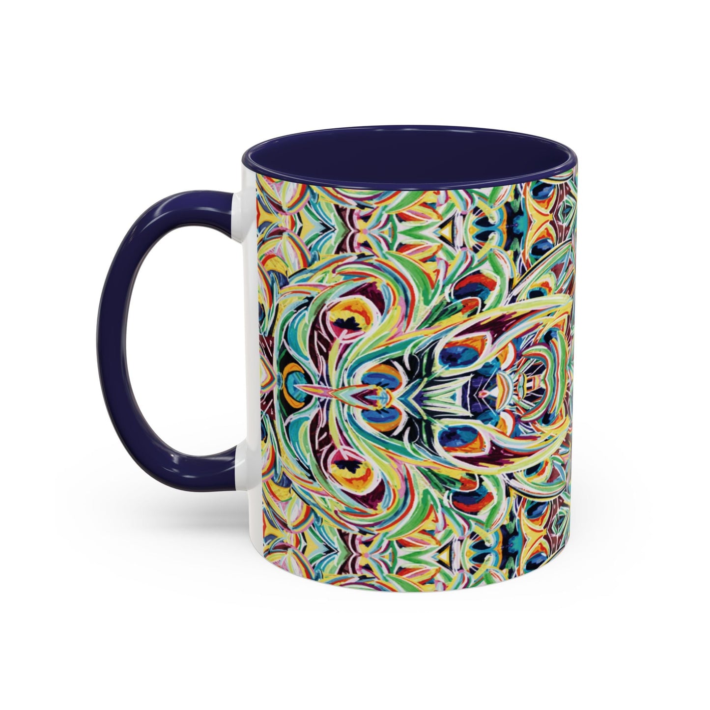 Colorful Mandala Two - Tone Ceramic Mug - 11 oz & 15 oz - Blue Cava