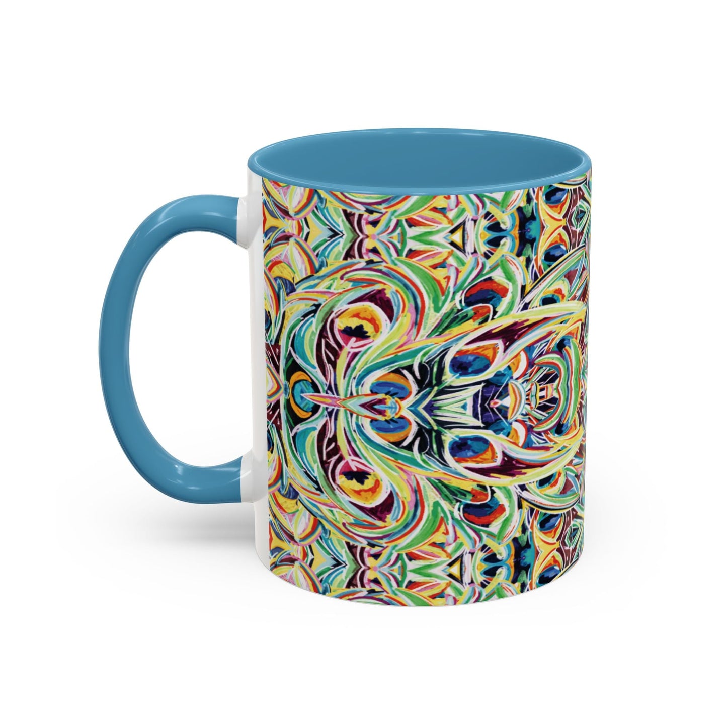 Colorful Mandala Two - Tone Ceramic Mug - 11 oz & 15 oz - Blue Cava