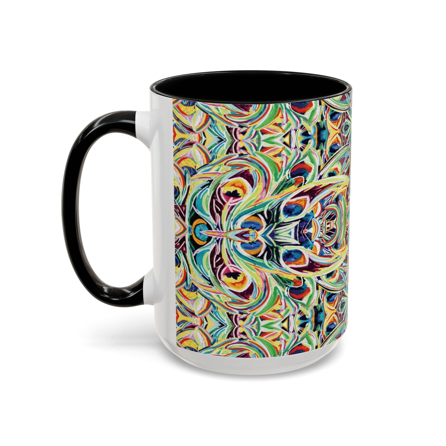 Colorful Mandala Two - Tone Ceramic Mug - 11 oz & 15 oz - Blue Cava