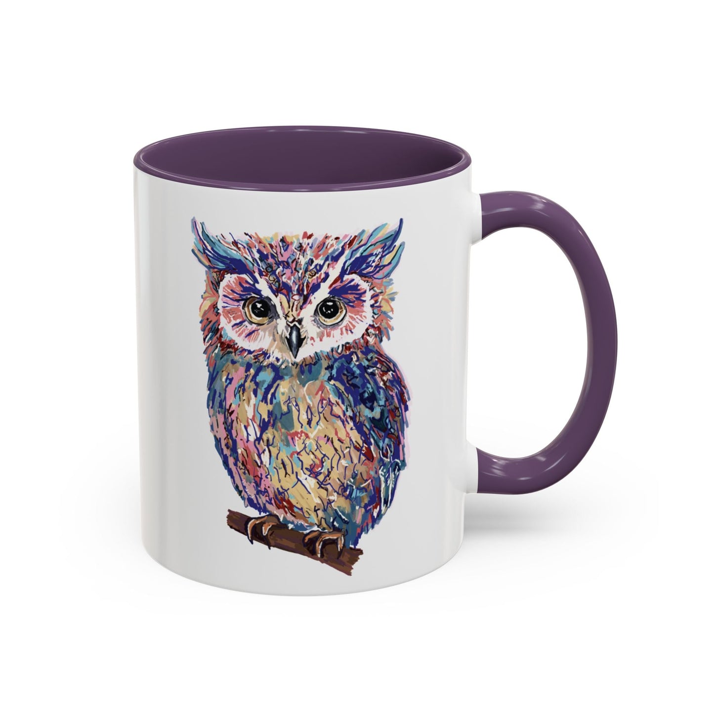 Colorful Owl Accent Coffee Mug - Unique 11oz & 15oz Gift for Nature Lovers - Blue Cava