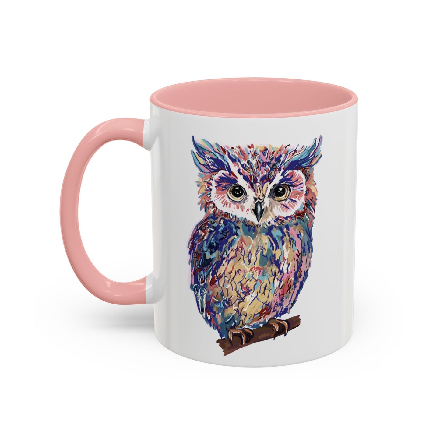 Colorful Owl Accent Coffee Mug - Unique 11oz & 15oz Gift for Nature Lovers - Blue Cava