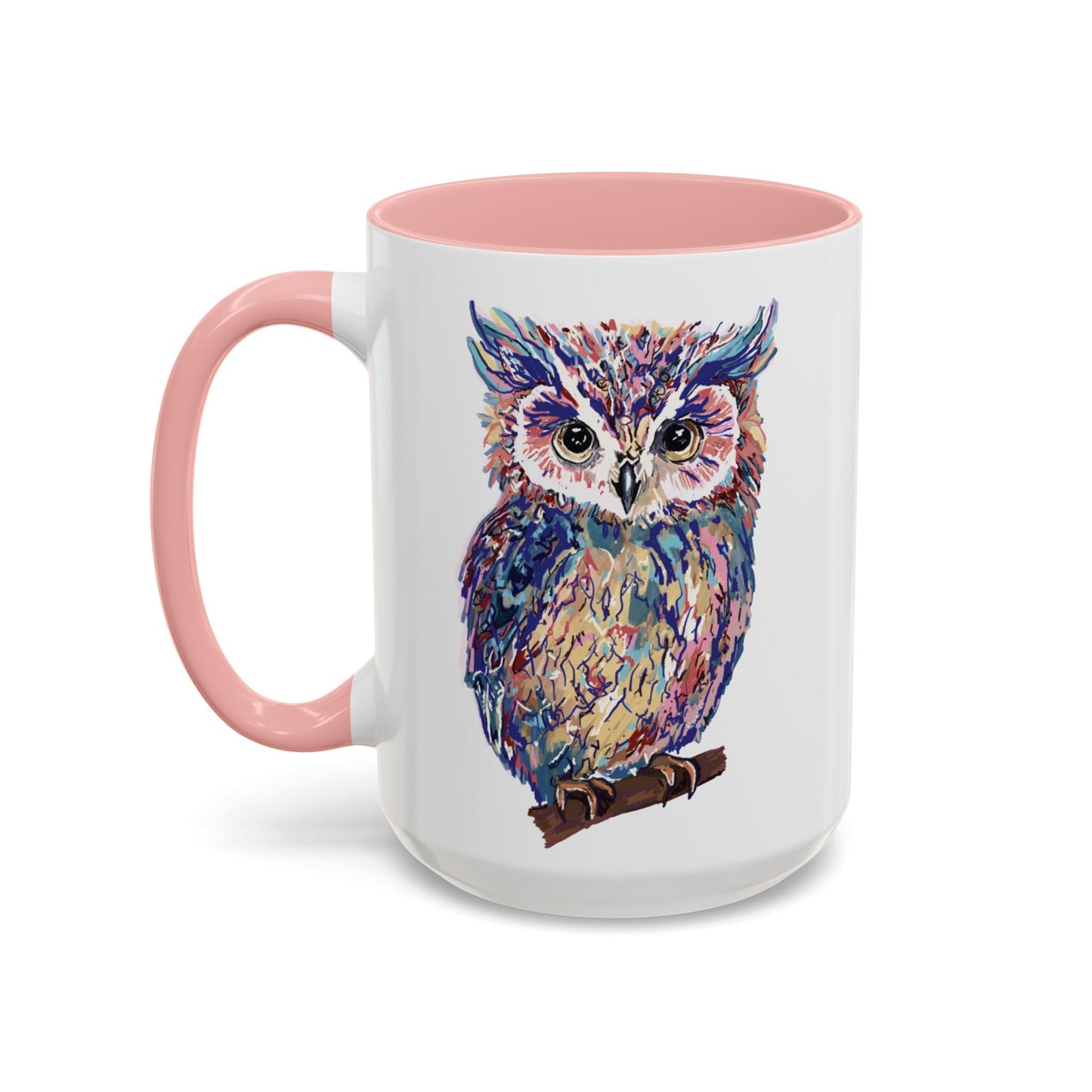 Colorful Owl Accent Coffee Mug - Unique 11oz & 15oz Gift for Nature Lovers - Blue Cava