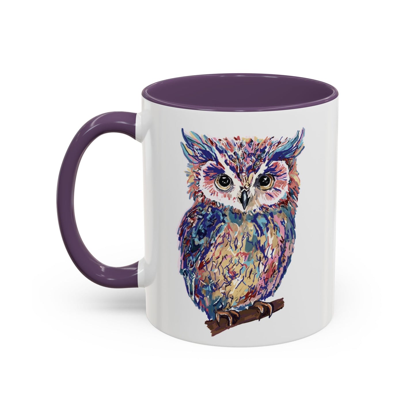 Colorful Owl Accent Coffee Mug - Unique 11oz & 15oz Gift for Nature Lovers - Blue Cava
