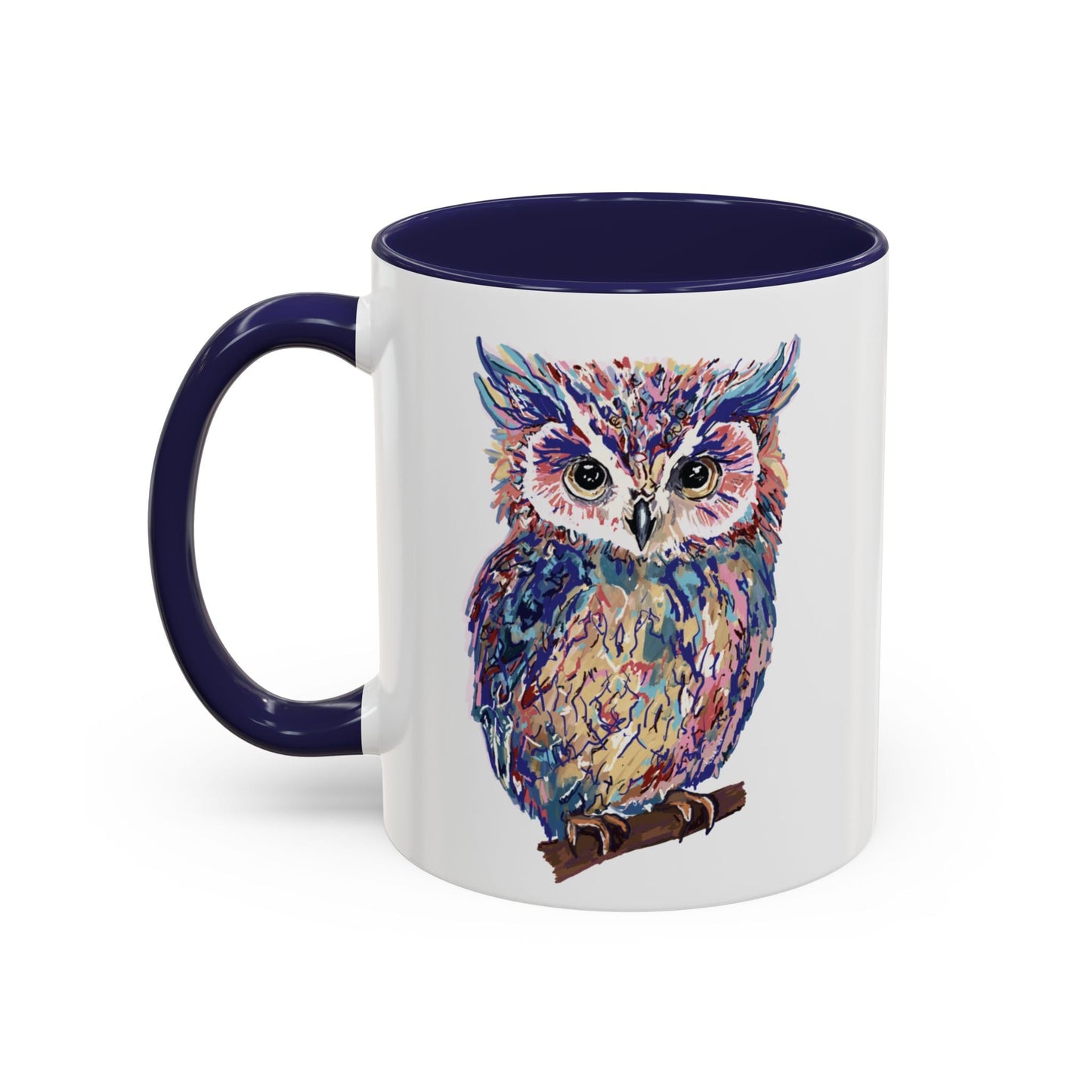 Colorful Owl Accent Coffee Mug - Unique 11oz & 15oz Gift for Nature Lovers - Blue Cava