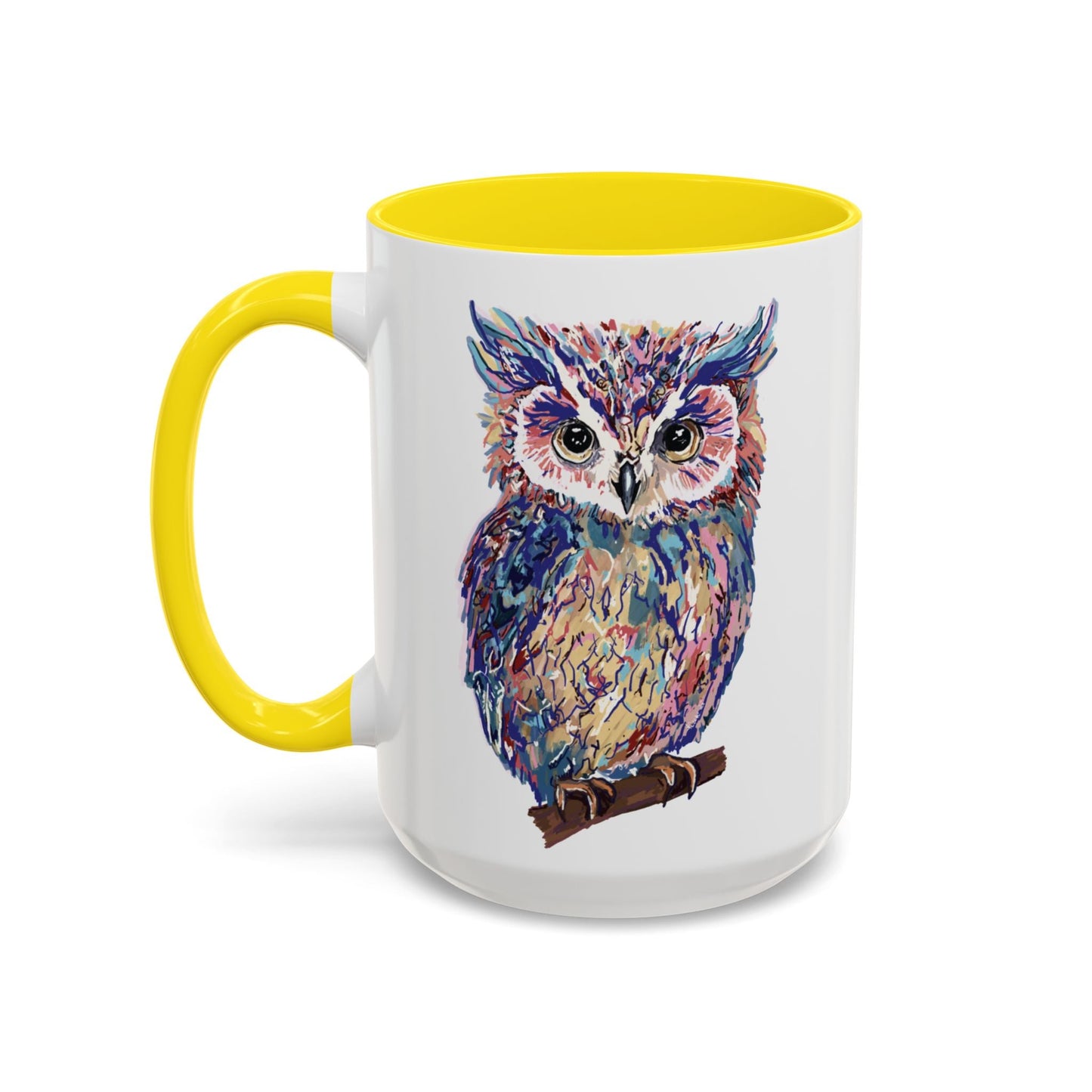 Colorful Owl Accent Coffee Mug - Unique 11oz & 15oz Gift for Nature Lovers - Blue Cava