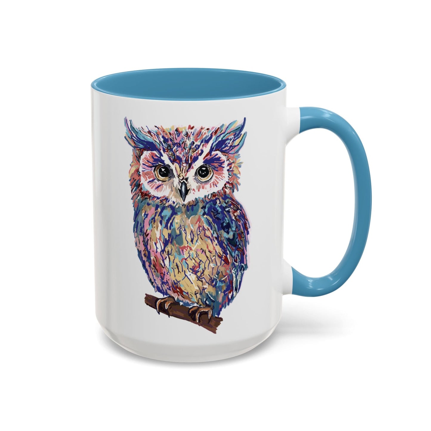 Colorful Owl Accent Coffee Mug - Unique 11oz & 15oz Gift for Nature Lovers - Blue Cava