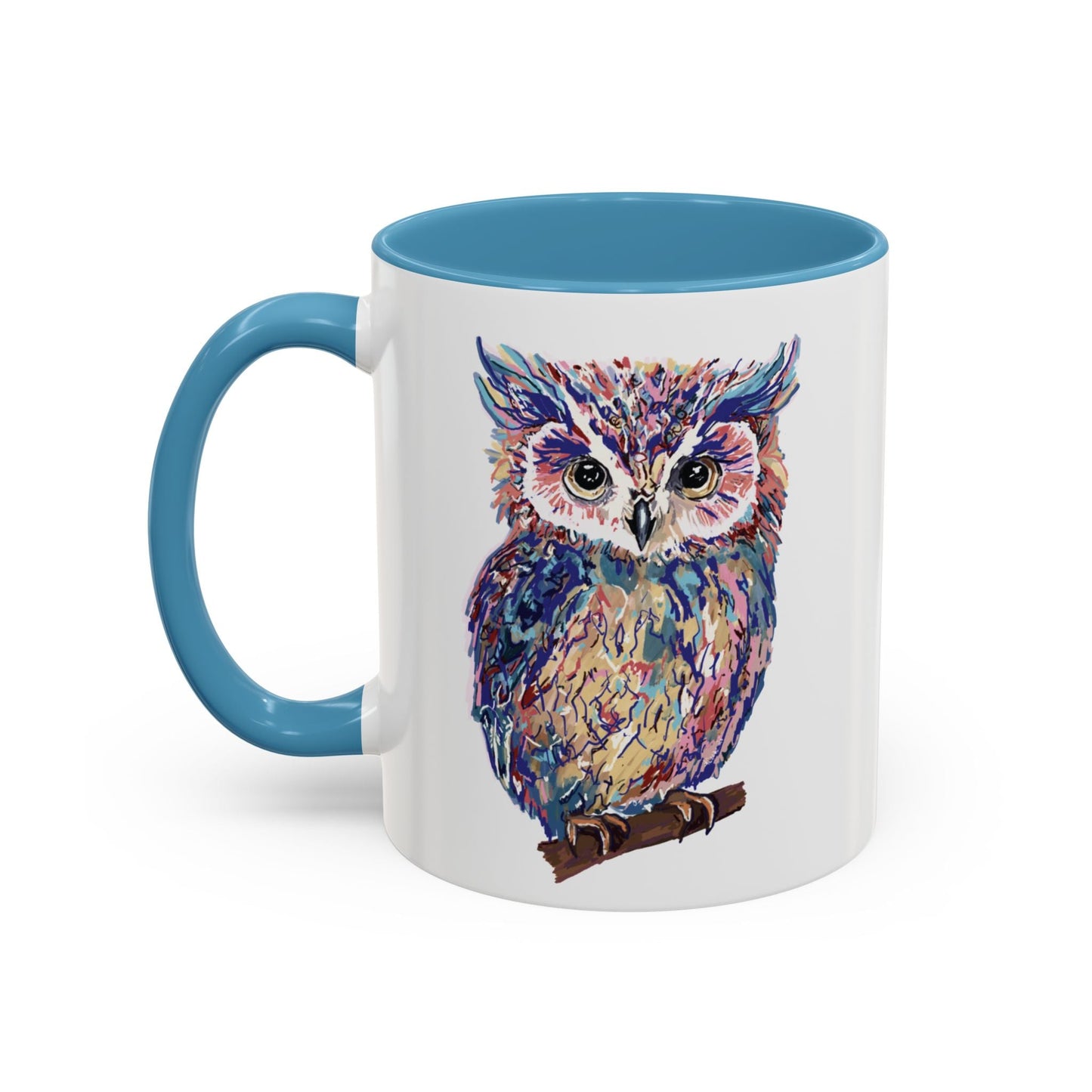 Colorful Owl Accent Coffee Mug - Unique 11oz & 15oz Gift for Nature Lovers - Blue Cava