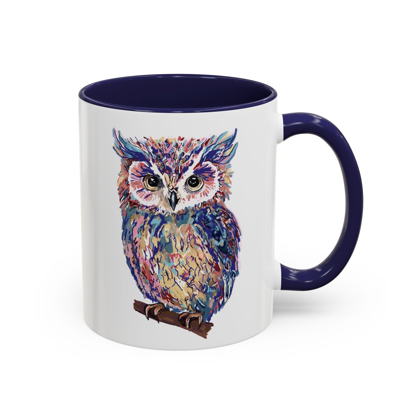 Colorful Owl Accent Coffee Mug - Unique 11oz & 15oz Gift for Nature Lovers - Blue Cava