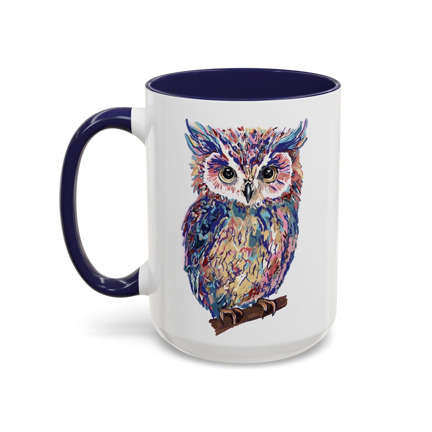 Colorful Owl Accent Coffee Mug - Unique 11oz & 15oz Gift for Nature Lovers - Blue Cava