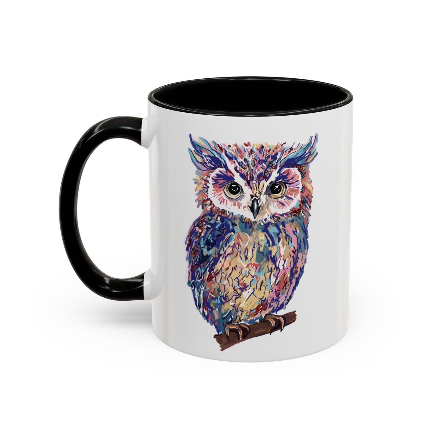Colorful Owl Accent Coffee Mug - Unique 11oz & 15oz Gift for Nature Lovers - Blue Cava