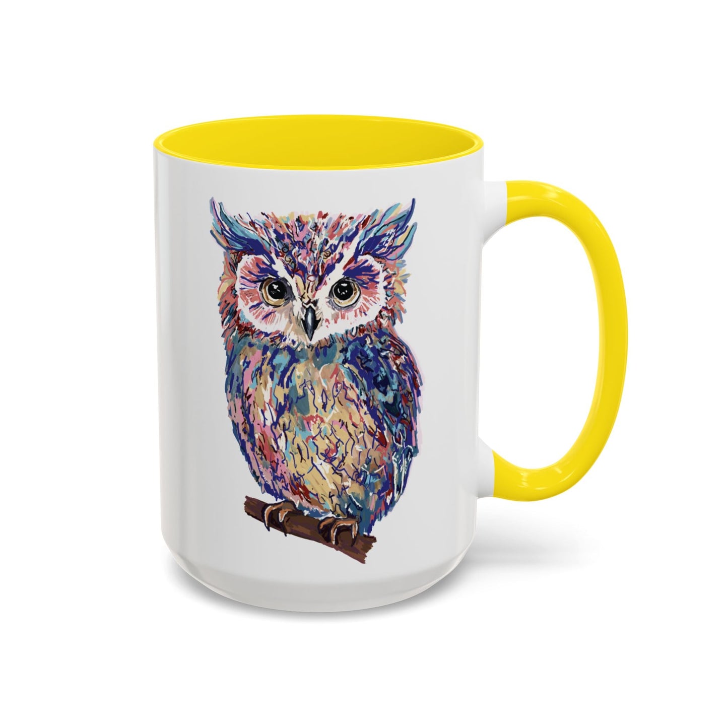Colorful Owl Accent Coffee Mug - Unique 11oz & 15oz Gift for Nature Lovers - Blue Cava