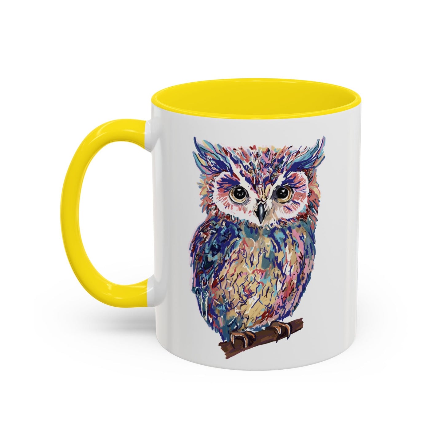 Colorful Owl Accent Coffee Mug - Unique 11oz & 15oz Gift for Nature Lovers - Blue Cava
