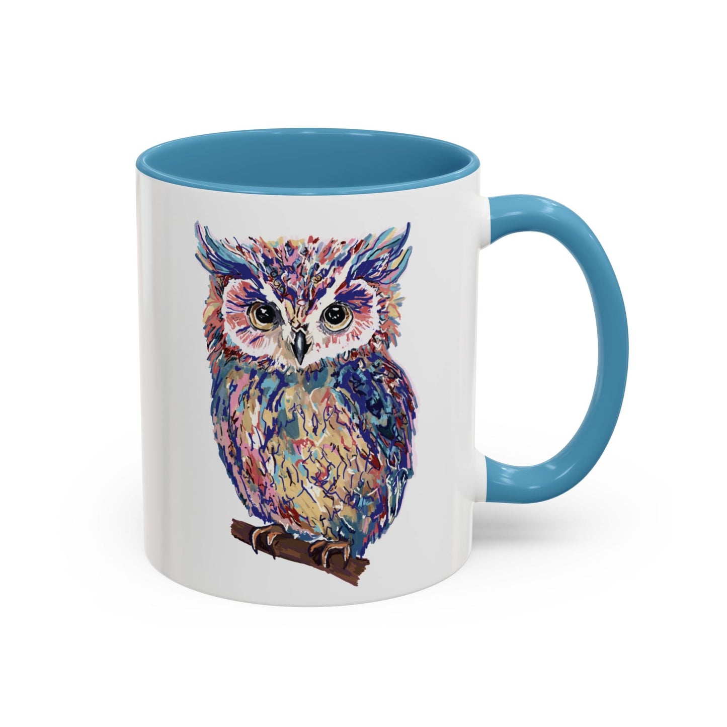 Colorful Owl Accent Coffee Mug - Unique 11oz & 15oz Gift for Nature Lovers - Blue Cava