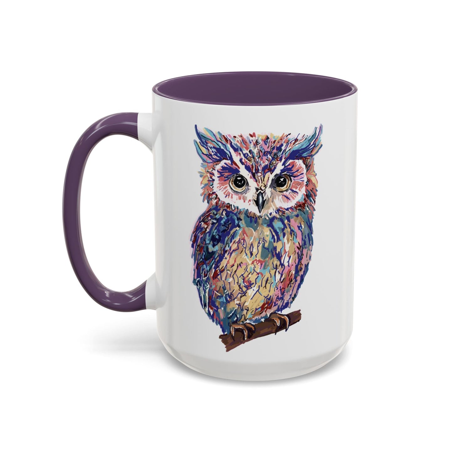 Colorful Owl Accent Coffee Mug - Unique 11oz & 15oz Gift for Nature Lovers - Blue Cava