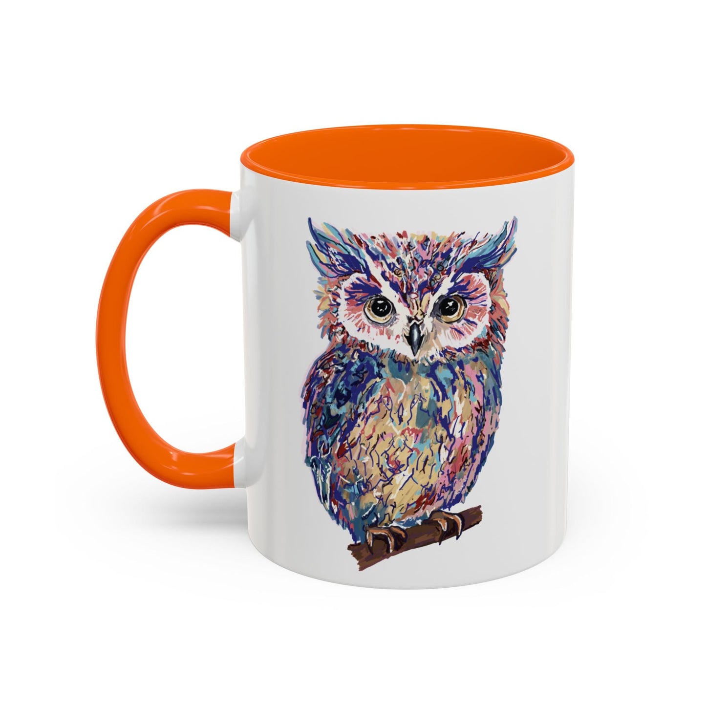 Colorful Owl Accent Coffee Mug - Unique 11oz & 15oz Gift for Nature Lovers - Blue Cava