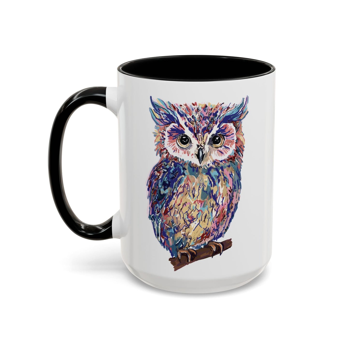 Colorful Owl Accent Coffee Mug - Unique 11oz & 15oz Gift for Nature Lovers - Blue Cava