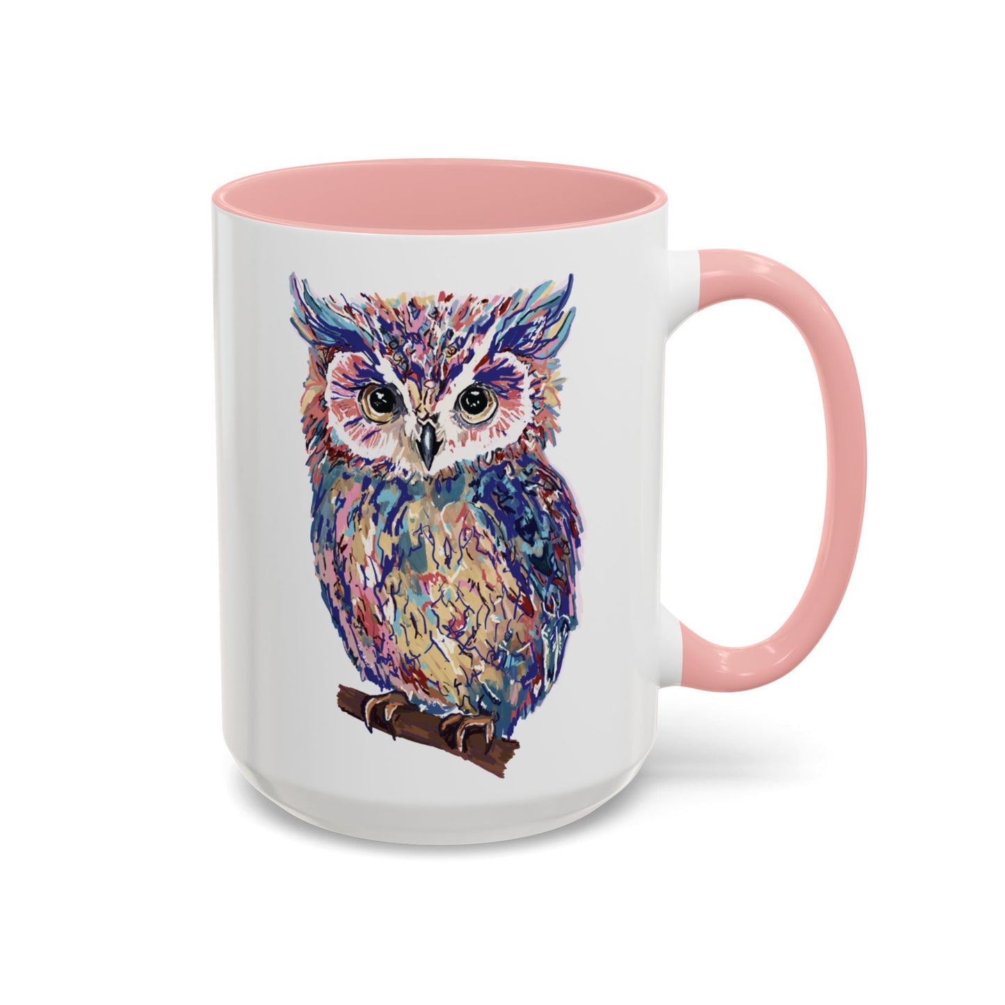 Colorful Owl Accent Coffee Mug - Unique 11oz & 15oz Gift for Nature Lovers - Blue Cava