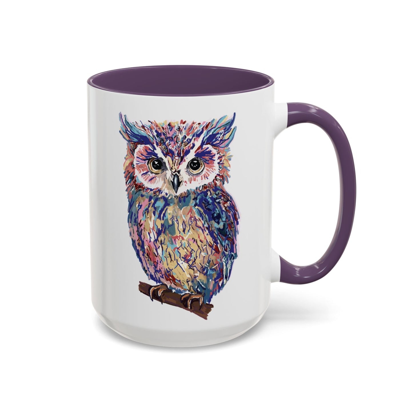 Colorful Owl Accent Coffee Mug - Unique 11oz & 15oz Gift for Nature Lovers - Blue Cava