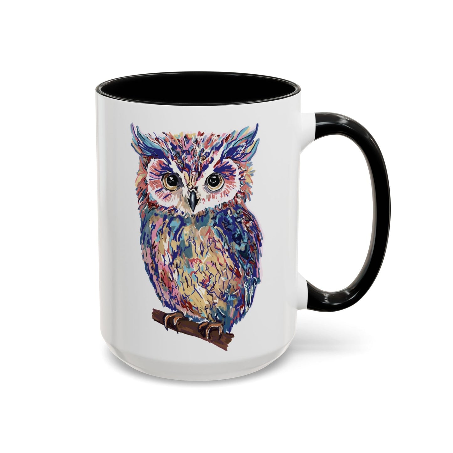 Colorful Owl Accent Coffee Mug - Unique 11oz & 15oz Gift for Nature Lovers - Blue Cava