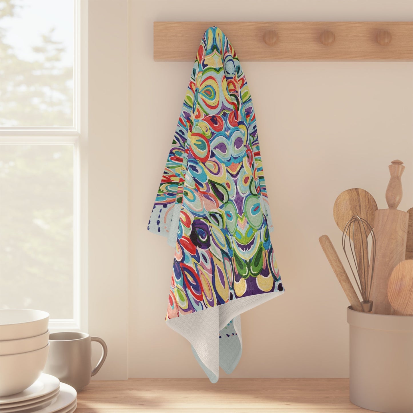 Colorful Peacock Microfiber Waffle Towel - Blue Cava