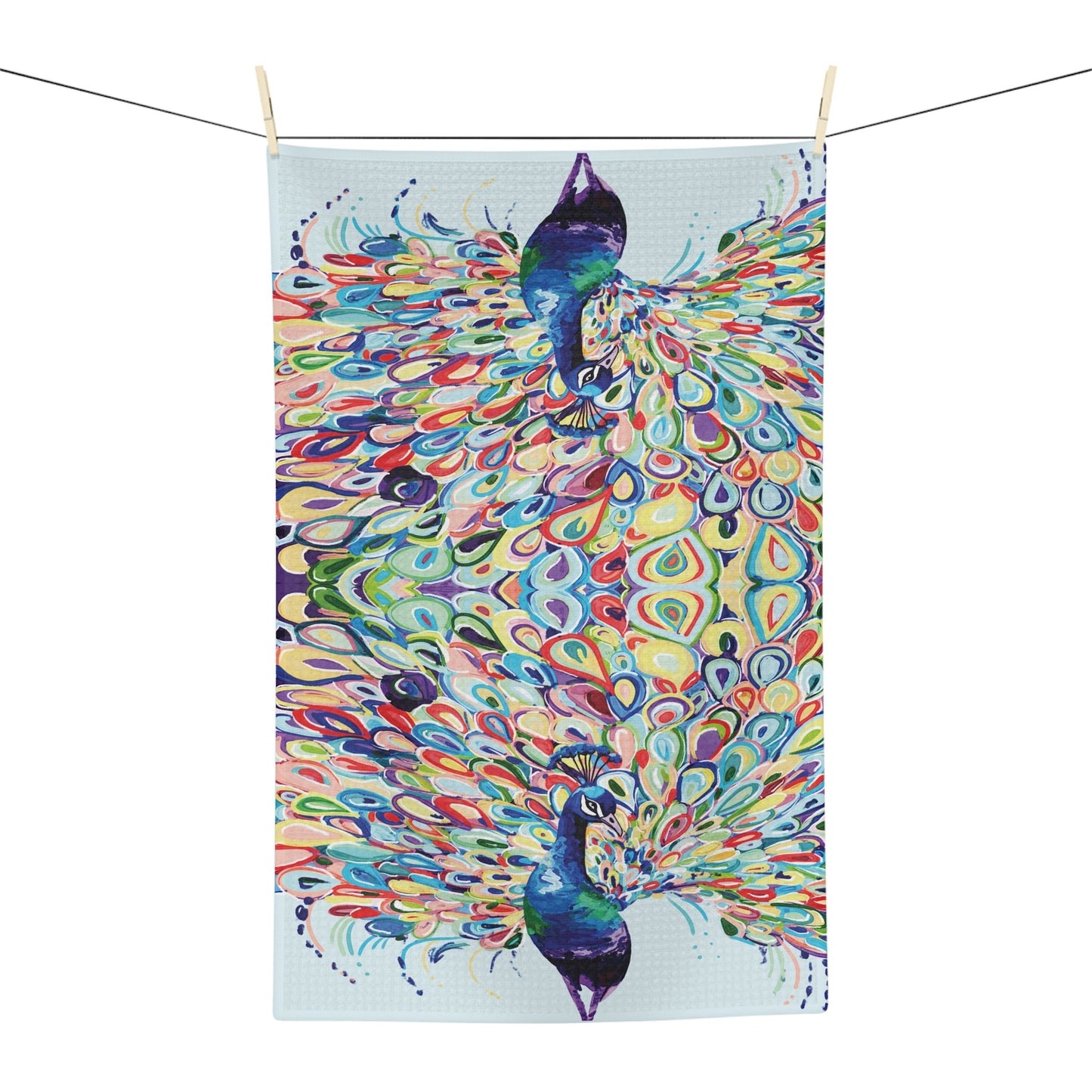 Colorful Peacock Microfiber Waffle Towel - Blue Cava