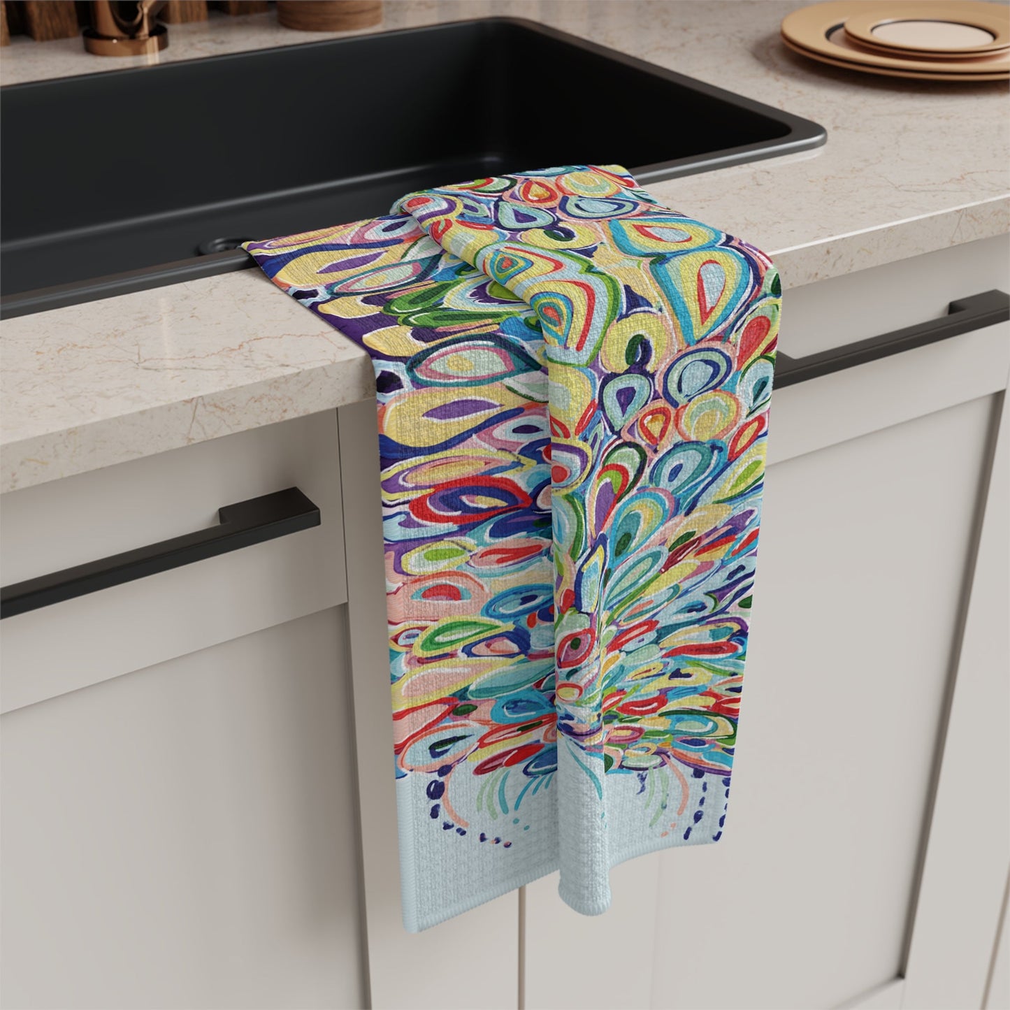 Colorful Peacock Microfiber Waffle Towel - Blue Cava