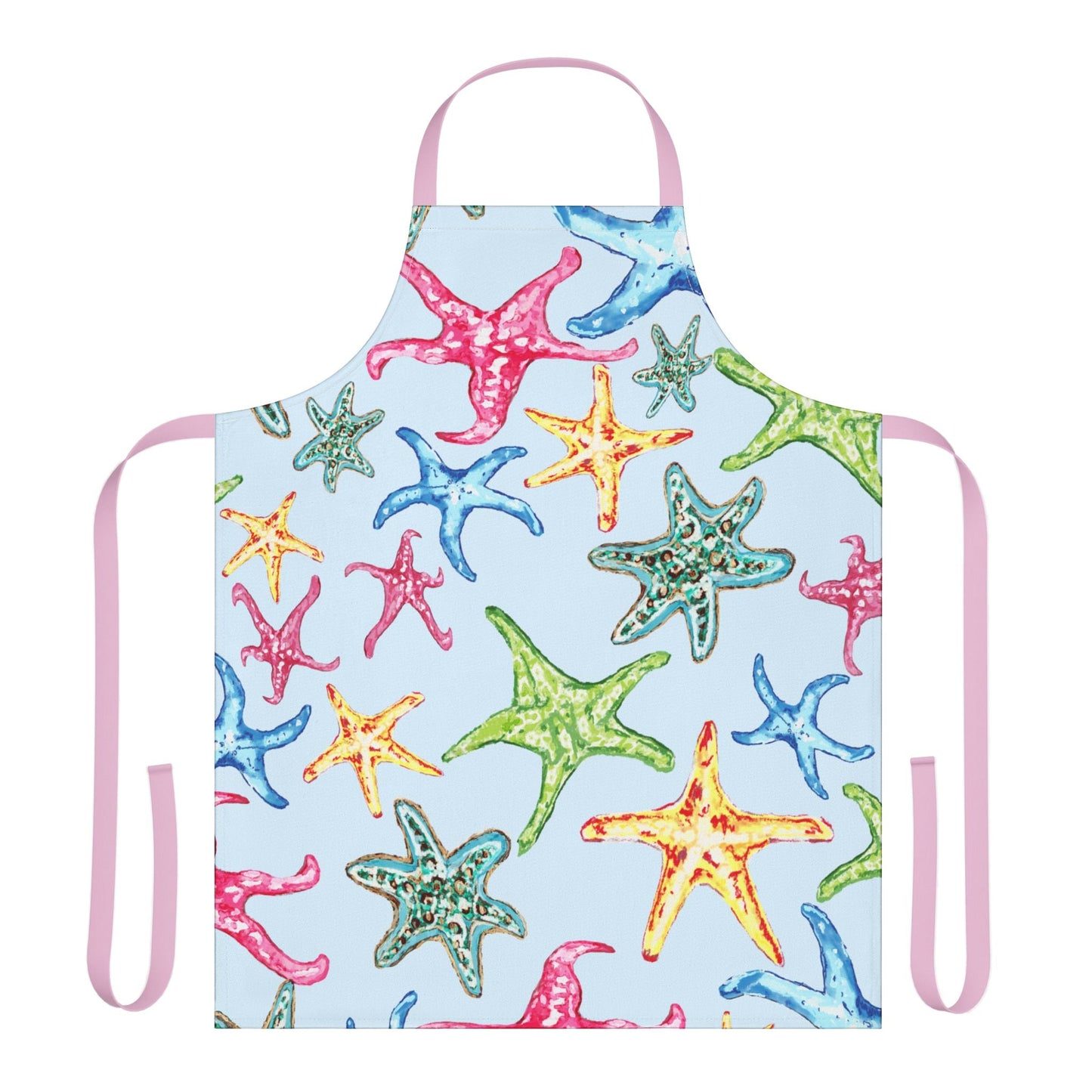Colorful Starfish Apron with 5 - Color Straps - Perfect for Cooking and BBQs - Blue Cava