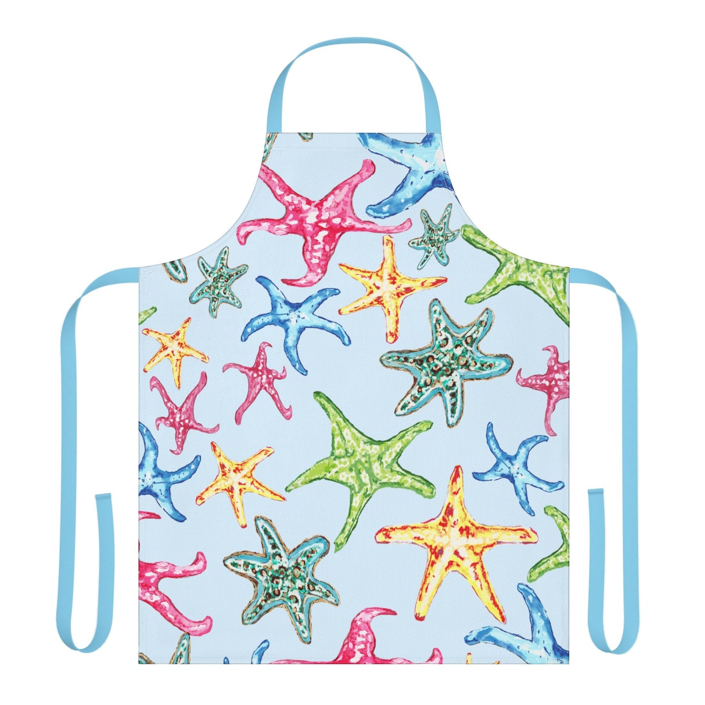 Colorful Starfish Apron with 5 - Color Straps - Perfect for Cooking and BBQs - Blue Cava