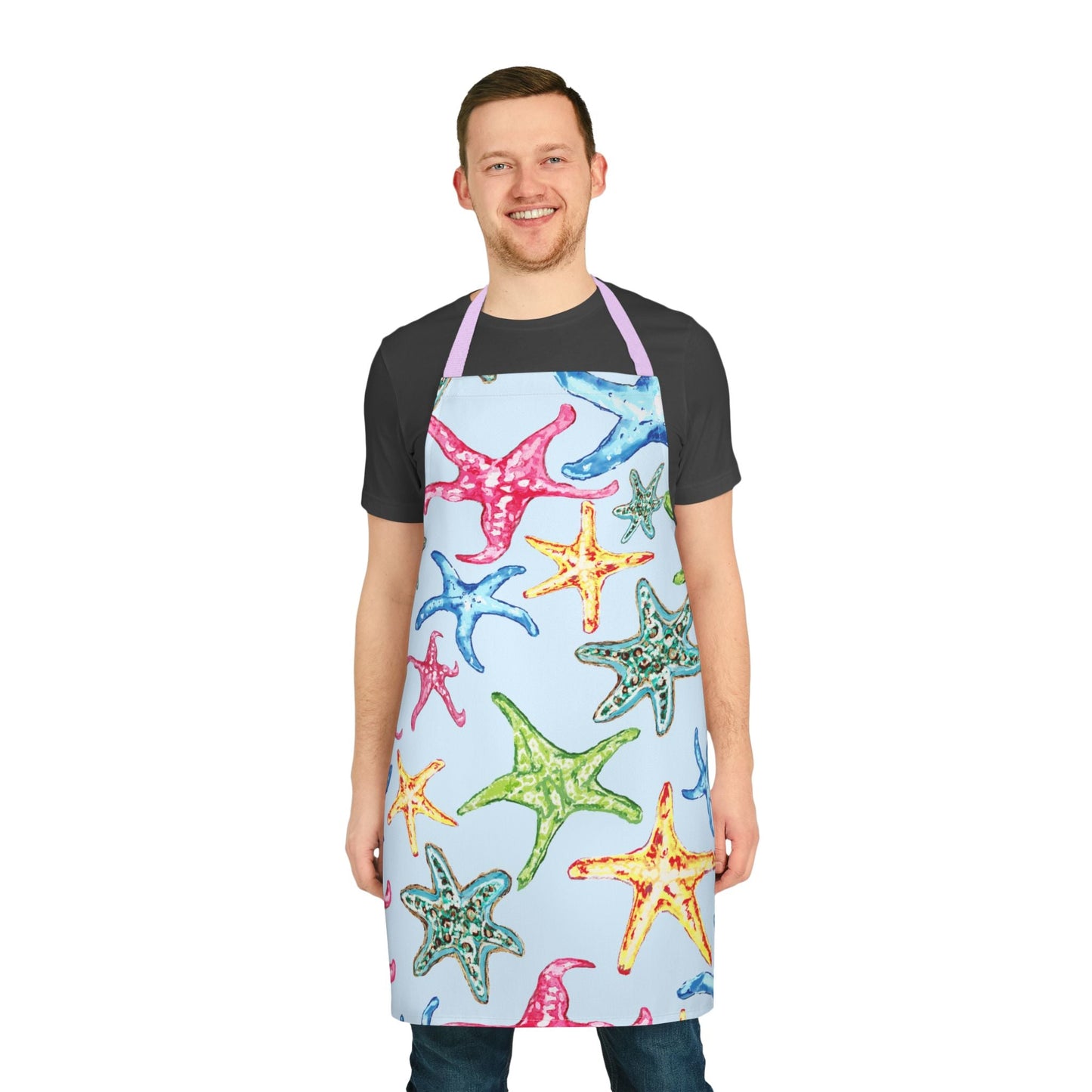 Colorful Starfish Apron with 5 - Color Straps - Perfect for Cooking and BBQs - Blue Cava