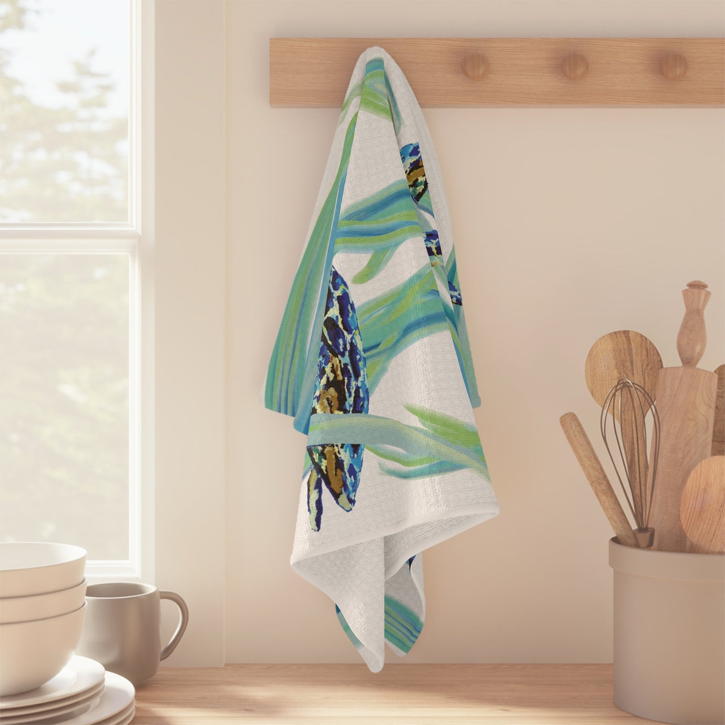 Colorful Turtle Microfiber Waffle Towel - Blue Cava