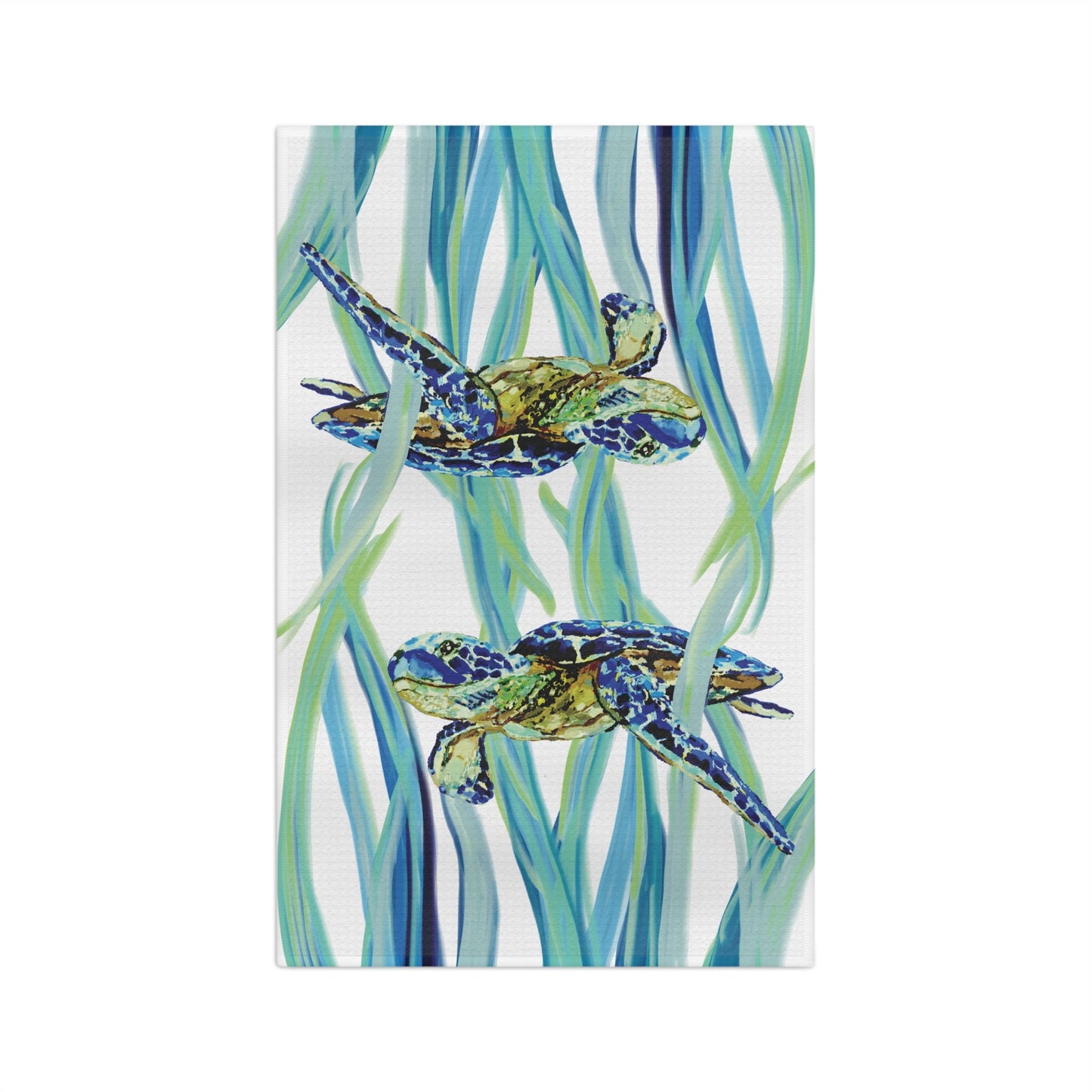 Colorful Turtle Microfiber Waffle Towel - Blue Cava