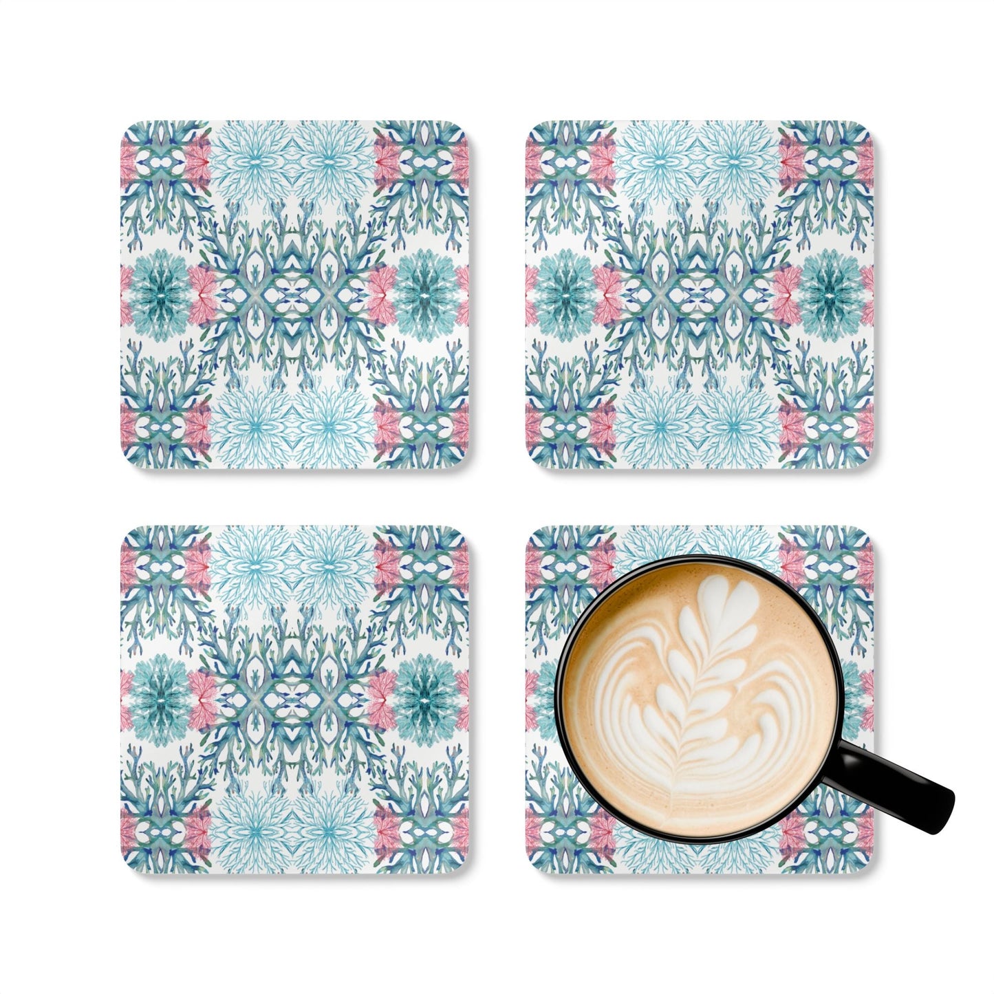 Coral Reef Cork Coaster Set - Eco - Friendly Drink Coasters for Beach Lovers - Blue Cava