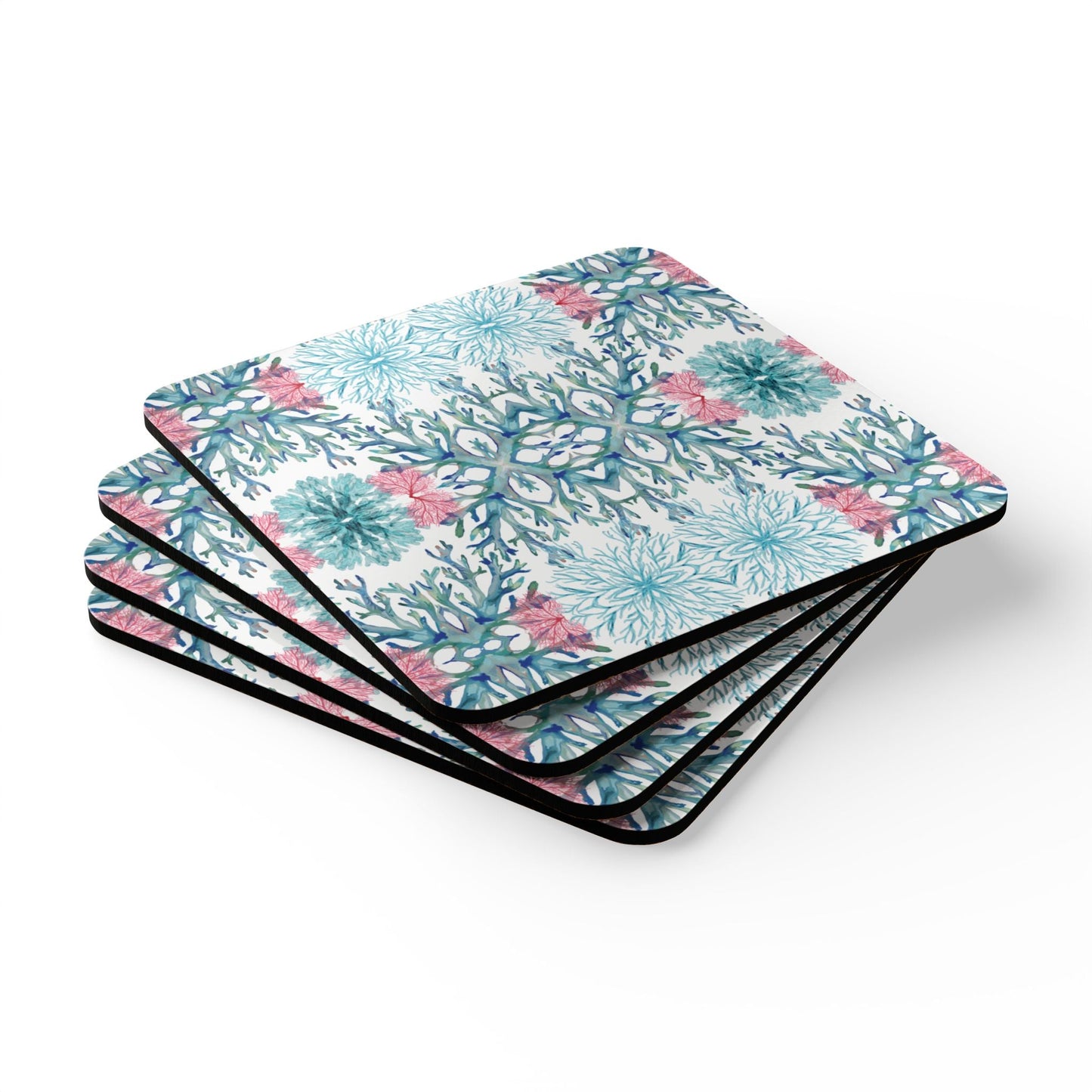 Coral Reef Cork Coaster Set - Eco - Friendly Drink Coasters for Beach Lovers - Blue Cava
