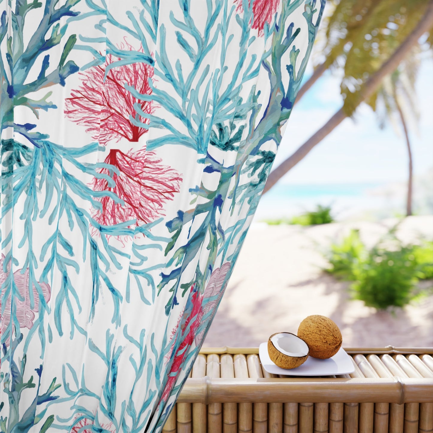 Coral Reef Window Curtain – One Piece Tropical Home Decor - Blue Cava